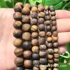 Cuentas sueltas de piedra de ojo de tigre natural de fundición Ming, patrón de pino azul, pintura de piedra, pulsera, collar, joyería de cuentas tejida DIY
