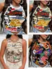 003 Verão Transfronteiriço Europeu e Americano Novo Estilo Feminino Camiseta Top com Estampa Integral de Letras Camiseta Feminina Sem Mangas