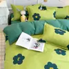 Conjunto Universal de Quatro Peças Floral Pequeno para Todas as Estações Capa de Edredom de Algodão Puro Lavado Conjunto de Cama de Três Peças para Dormitório Estudantil Solteiro e Casal