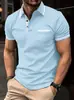 Camisa Polo Masculina de Verão Europeia e Americana Nova de Manga Curta Estampada em 3D Casual para Esportes ao Ar Livre Respirável Bolso com Aba Calça Camisa Polo