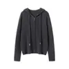 Cárdigan de Cachemira para Mujer 100% Cachemira Pura Otoño e Invierno Holgado Adelgazante con Capucha Cremallera Suéter de Punto Chaqueta