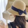 Sombrero de Paja con Lazo de Puntos Dulces Japoneses para Mujer, Verano, Elegante, Cara Descubierta, Sombrero de Cuenca Pequeña, Sombrero de Sol para Vacaciones en la Costa, Sombrero de Playa