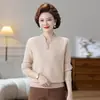 Top de punto para madre de primavera y otoño con capa base, 2026 holgado talla grande corte ajustado, suéter versátil holgado y adelgazante