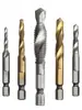 Grifo Espiral para Máquina de Acero de Alta Velocidad, Mango Hexagonal, Taladrado y Roscado, Chaflánado Integrado, Juego de Brocas para Roscado Compuesto