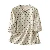 Camisa Artística de Algodón y Lino con Lunares para Mujer, Nuevo Estilo de Verano con Diseño de Botones Estilo Chino, Top Juvenil Transpirable Holgado Vintage para Mujer