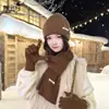 Chapéu, Luvas, Cachecol, Conjunto de Três Peças à Prova de Frio e Quente para o Inverno com Proteção para as Orelhas, Chapéu de Lã Tricotado Fashionável Estilo Coreano para Mulheres