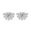 Aretes Originales de Moissanita Individual de 5mm Luz del Atardecer para Mujer, Aretes de Plata de Ley 925 en Forma de Abanico Completamente Diamantados de Alta Gama al por Mayor