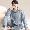 Pijama Antibacteriano de 5A para Hombre Primavera y Otoño Engrosado Algodón Puro Manga Larga Nuevo Estilo Otoño e Invierno 2025 Aire Acolchado de Invierno