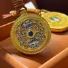Colar com Pingente de Buckle da Paz Azul e Branco em Porcelana Dourada, Pingente de Cabacinha da Fortuna, Corrente para Suéter Estilo Chinês para Mulheres
