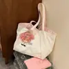 Bolsa Tote Rayada de Doble Cara Estilo Ins Estilo Coreano para Mujer Gran Capacidad Moda Artística Casual Versátil para el Trabajo Bolso de Hombro Único