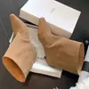 Botines de Piel de Vaca Tacón Gato Caña Ancha para Mujer Botas Individuales Otoño Invierno Nuevas Punta Cuadrada Tacón de Aguja Sin Cordones Botas de Moda Botines de Piel Genuina para Mujer