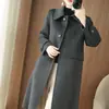 26 Nuevo Estilo Abrigo de Lana Doble Cara de Lana Pura para Mujer, Estilo Largo Otoño e Invierno con Cuello Peter Pan, Sencillo Abrigo de Cachemira Color Sólido