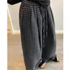 Pantalones de Cuadros Retro de Gama Alta Otoño e Invierno Nuevos Pantalones de Pierna Ancha de Cintura Alta Cintura con Cordón de Botón Falso Botón Rectos Sueltos y Adelgazantes