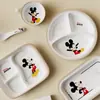 Set de Vajilla Infantil Mickey y Minnie con Asa Tazón para Comida de Bebé Melamina Madre y Bebé Plato con Compartimentos Cuchara Linda