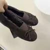 Em Estoque Sapatos Femininos Slip-on com Laço e Pelo de Feijão Outono Inverno Com Pelúcia Extra Solado Plano Estilo Ballet Sapatos de Algodão