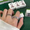 Vintage angustiado dinheiro fazendo mahjong anel de moda de nicho feminino em design de moda ajustável anel do dedo indicador