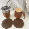 Conjunto de cafeteira e xícaras de café de couro PU com bico longo para acampamento ao ar livre, conjunto portátil de aço inoxidável isolado