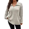 Top de Manga Larga para Mujer Talla Grande Color Sólido Suelto con Cuello en V, Camiseta de Punto Cepillado Costillado, Nuevo de Otoño e Invierno 2025 de Amazon