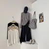 Camiseta Base Trenzada de Lana Tencel con Botones de Concha, Camiseta Henley de Cuello Redondo Amigable con la Piel, Camiseta Holgada Adelgazante de Manga Larga