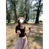 Textura impecable~¡Lana de lyocell! Camiseta de manga tres cuartos, corta, cuello en U pronunciado, corte ajustado estilo coreano, adelgazante, para mujer en verano