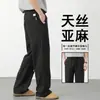 Calças de Linho Tencel Masculinas Verão 2026 Finas Soltas de Corte Reto Calças Masculinas Versáteis Modernas de Perna Larga Longas