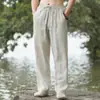 Pantalones de Lino para Hombre Estilo Retro Chino Pantalones Rectos Holgados Finos de Verano para Hombre Algodón y Lino Pantalones Casuales de Moda