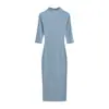 Vestido de Tricô Rosa de Manga Média Estilo Desejo Puro Feminino Outono Inverno Camada Interna Temperamento Slim Fit Sexy Absolutamente Lindo Saia Longa que Marca o Corpo