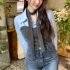 Camisa de punto patchwork de dos piezas falsas chic coreana con cuello polo y bloques de color para mujer, primavera/otoño 2026, camiseta básica ajustada
