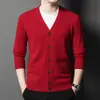 Cárdigan de Lana Pura con Cuello en V de Moda para Hombre, Suéter, Ropa de Punto, Chaqueta, Otoño e Invierno, Estilo Papá, Lana