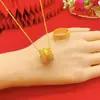 Conjunto de pulsera, anillo y collar tradicional estilo tienda de oro para atraer la fortuna para mujer, latón bañado en oro, conjunto de moda clásico, al por mayor