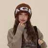 Gorro de Punto Sencillo Estilo Coreano con Letras para Mujer, Gorro Grueso Cálido de Otoño e Invierno, Gorro de Punto para Pareja, Hace que la Cara Parezca Más Pequeña