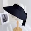 Chapéu de Aba com Laço de Fita Longo Estilo Japonês, Chapéu de Sol com Topo Aberto para Mulheres, Chapéu de Tecido com Proteção Solar para o Verão, Chapéu de Sol para Exterior de Linho Sintético, Moderno