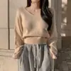 Suéter de Punto de Manga Larga Versátil con Botones, Cintura Ajustada, Adelgazante, Temperamento Vintage Otoño Coreano para Mujer