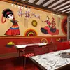 Papel Tapiz Restaurante Étnico Yi, Danza del Fuego Estilo Étnico, Murales Decorativos de Yunnan y Sichuan, Papel Tapiz Estilo Étnico Dai
