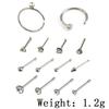 Set Híbrido de 14 Piezas de Fábrica Uña para la Nariz de Acero Inoxidable Anillo para la Nariz con Diamante Anillo para la Nariz tipo C Uña para la Nariz en forma de 7