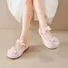 Zapatos de cuero para mujer estilo Lolita retro, modelo nuevo 2026 con lazo y ribete de encaje, puntera redonda, tacón grueso, adecuados para ir al trabajo