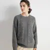 Nuevo suéter de cachemira para mujer otoño e invierno 2024 100% cachemira pura cuello redondo manga larga retorcida suéter de punto de color liso