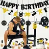 Faixa de Decoração de Aniversário Tema Fitness Transfronteiriço Preto Dourado Pingente de Academia Bandeira de Decoração de Festa de Aniversário e Flor