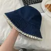 Casa Vieja Loft Cafetería de Gatos Encaje Acogedor Mezclilla Sombrero de Pescador Primavera y Verano Sombrilla Para Todo Femenino Protección Solar Sombrero de Cuenca