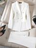 Traje de Pantalón para Mujer Gris Negro Azul Blanco Manga Larga Liso