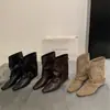 Botín de Tacón Grueso Cuadrado Temporada Primer Encuentro Otoño/Invierno 2026 Nuevo Hebilla de Cinturón Bota de Tobillo Retro Adelgazante Corta Moda