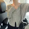 Cárdigan de Punto de Cuello V de Alta Gama Estilo Coreano para Mujer, Diseño de Primavera/Otoño, Chaqueta Corta Holgada