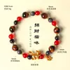 Novo Estilo Chinês Obsidiana Prateada Natural Ágata Vermelha Gato da Sorte Pulseira de Contas Moda Feminina Versátil Pulseira de Pedra Olho de Tigre Atacado