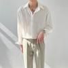 Camisa plissada com textura, camisa masculina de primavera, nova, manga comprida, solta, casual, estilo coreano, moderna, sem passar, drapeada