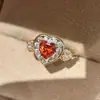 Anillo Abierto Vintage Dopamina Fanta-Naranja Forma de Corazón Circonita, Joyería de Moda de Lujo Ligero Nicho de Alta Gama