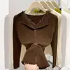 Blusa de tricô com retalhos de renda francesa, gola V, manga longa para mulheres, nova coleção primavera 2026, modelo justo, segunda pele