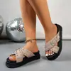 Sandálias de Verão para Comércio Exterior Transfronteiriço, Novas Sandálias de Praia Moda Slip-On com Tiras Cruzadas e Bico Redondo, Tamanho Grande para Mulheres