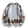 Suéter Redondo Cepillado para Hombre 2025 Nuevo Combinación de Colores Versátil Suéter de Punto Chaqueta Retro Patrón para Hombre Máxima Calidad