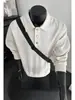 Marca de moda estilo americano Color liso Textura gofreada Estilo Old Money Primavera 2026 Nuevo Cuello polo Manga larga Sudadera Modelo versátil unisex