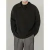 Novo suéter de outono e inverno com gola V e lapela para homens e casais, jaqueta de tricô de cor sólida solta vintage em estilo retrô